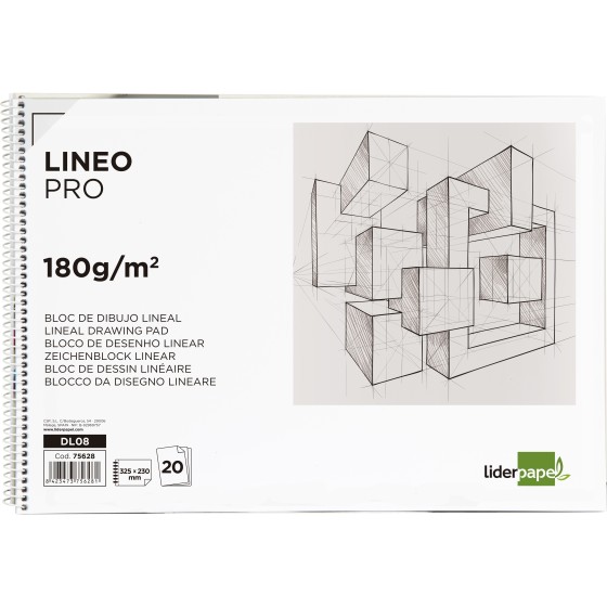 Bloc dibujo liderpapel lineal espiral 230x325mm 20 hojas 180 g/m2 con recuadro perforado
