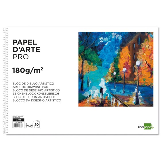 Bloc dibujo liderpapel artistico espiral 460x325mm 20 hojas 180 g/m2 sin recuadroperforado