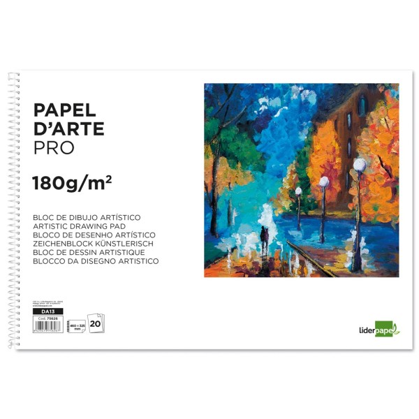 Bloc dibujo liderpapel artistico espiral 460x325mm 20 hojas 180 g/m2 sin recuadroperforado