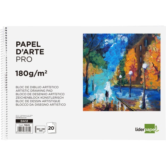 Bloc dibujo liderpapel artistico espiral 230x325mm 20 hojas 180 g/m2 sin recuadroperforado