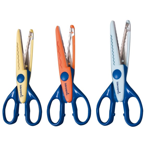 Tijera escolar liderpapel cortes en zig-zag, ondas pequeñas y ondas grandes unidad