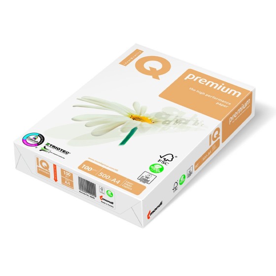 Papel fotocopiadora iq premium din a4 100 gramos paquete de 500 hojas