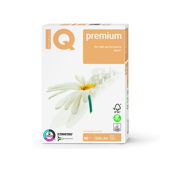 Papel fotocopiadora iq premium din a4 90 gramos paquete de 500 hojas