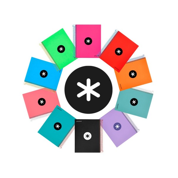 Cuaderno espiral liderpapel a5 micro antartik tapa forrada120h 100gr cuadro 5mm 5 bandas6 taladros colores surtidos