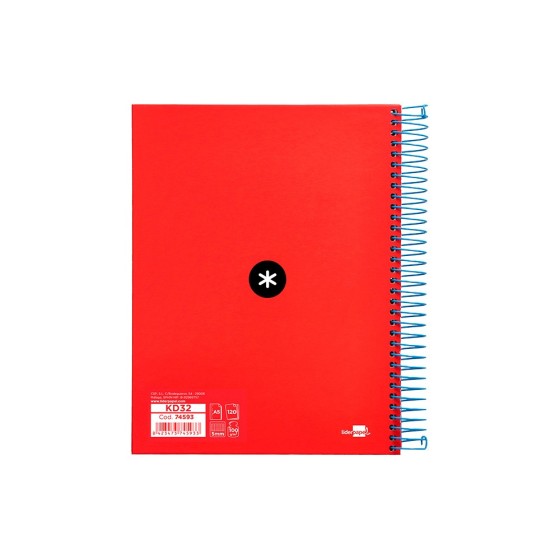 Cuaderno espiral liderpapel a5 micro antartik tapa forrada120h 100gr cuadro 5mm 5 bandas6 taladros colores surtidos