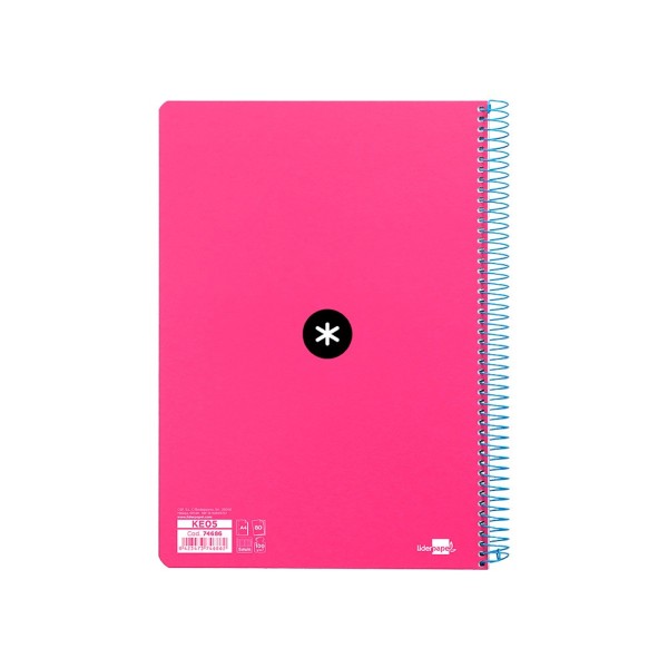Cuaderno espiral liderpapel a4 micro antartik tapa dura 80h 100 gr cuadro 5mm sin bandas 4 taladros color rosa fluor
