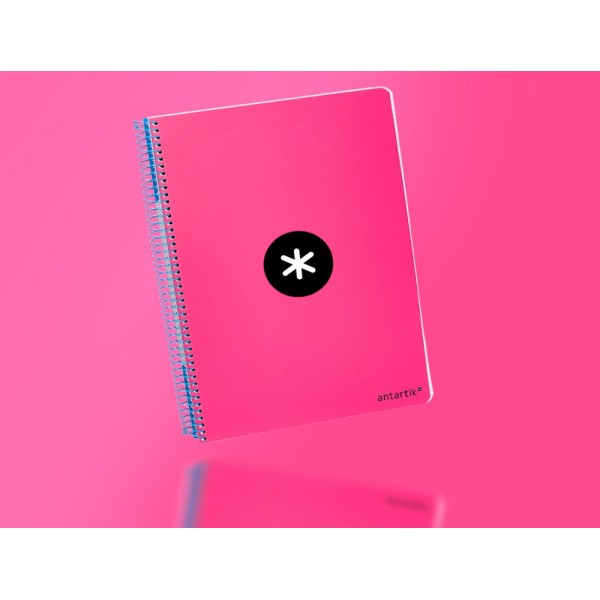 Cuaderno espiral liderpapel a4 micro antartik tapa dura 80h 100 gr cuadro 5mm sin bandas 4 taladros color rosa fluor