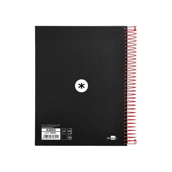 Cuaderno espiral liderpapel a5 micro antartik tapa forrada 120h 100g liso con bandas 6 taladros color negro