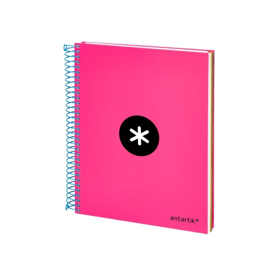 Cuaderno espiral liderpapel a5 micro antartik tapa forrada 120h 100 gr liso con bandas 6 taladros color rosa fluor