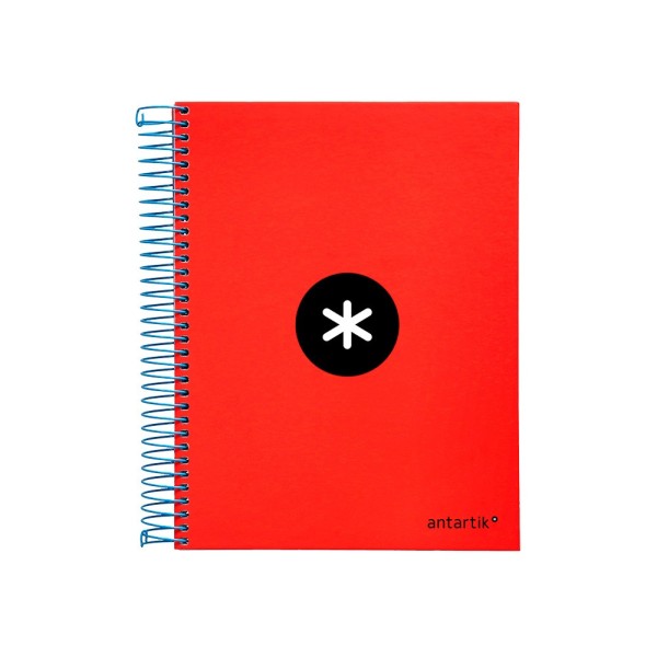 Cuaderno espiral liderpapel a5 micro antartik tapa forrada 120h 100g liso con bandas 6 taladros color rojo