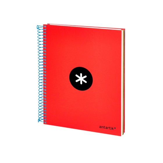 Cuaderno espiral liderpapel a5 micro antartik tapa forrada 120h 100g liso con bandas 6 taladros color rojo