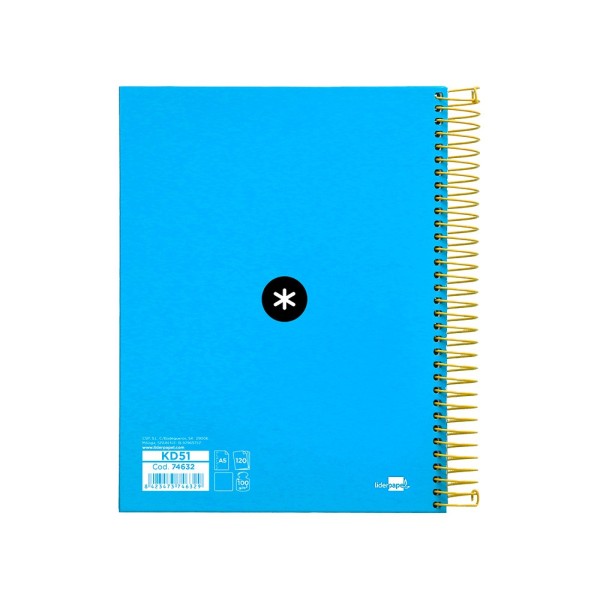 Cuaderno espiral liderpapel a5 micro antartik tapa forrada 120h 100g liso con bandas 6 taladros color azul