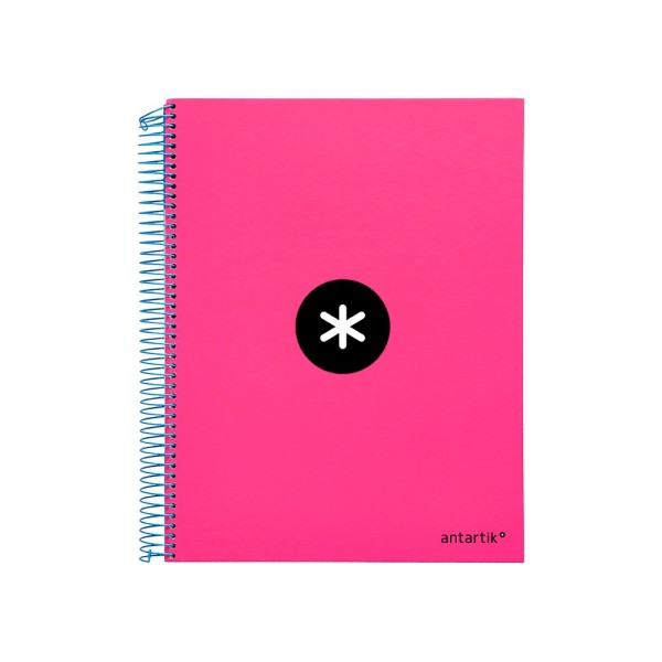 Cuaderno espiral liderpapel a4 micro antartik tapa forrada 120h 100 gr liso con bandas 4 taladros color rosa fluor