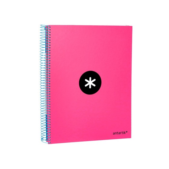 Cuaderno espiral liderpapel a4 micro antartik tapa forrada 120h 100 gr liso con bandas 4 taladros color rosa fluor