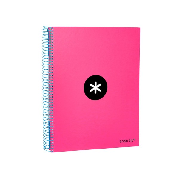 Cuaderno espiral liderpapel a4 micro antartik tapa forrada 120h 100 gr liso con bandas 4 taladros color rosa fluor