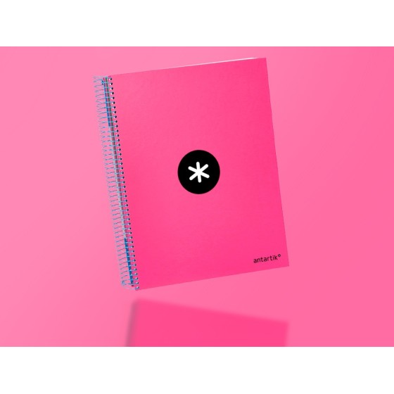 Cuaderno espiral liderpapel a4 micro antartik tapa forrada 120h 100 gr liso con bandas 4 taladros color rosa fluor