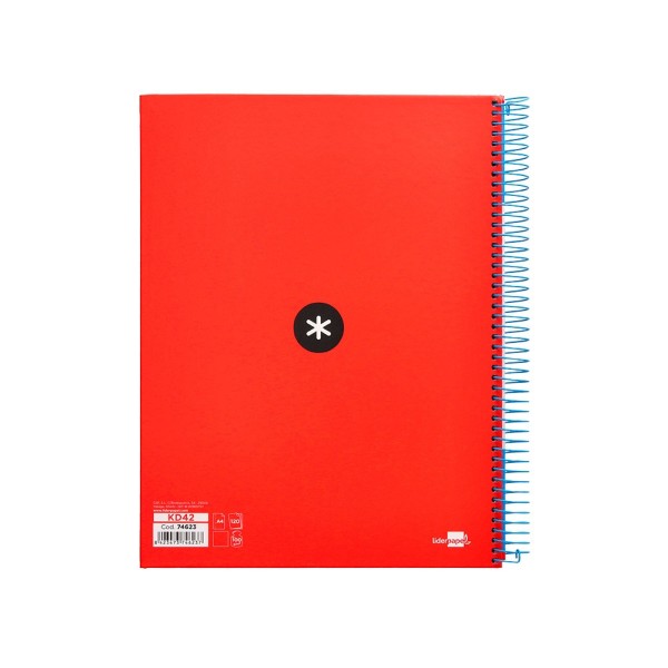 Cuaderno espiral liderpapel a4 micro antartik tapa forrada 120h 100 gr liso con bandas 4 taladros color rojo