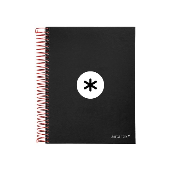 Cuaderno espiral liderpapel a5 micro antartik tapa forrada120h 100 gr cuadro 5mm 5 bandas 6 taladros color negro
