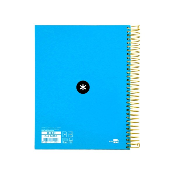 Cuaderno espiral liderpapel a5 micro antartik tapa forrada120h 100 gr cuadro 5mm 5 bandas 6 taladros color azul
