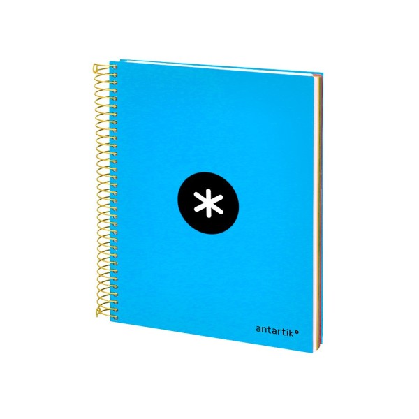 Cuaderno espiral liderpapel a5 micro antartik tapa forrada120h 100 gr cuadro 5mm 5 bandas 6 taladros color azul