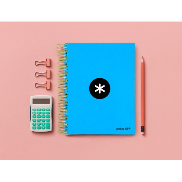 Cuaderno espiral liderpapel a5 micro antartik tapa forrada120h 100 gr cuadro 5mm 5 bandas 6 taladros color azul