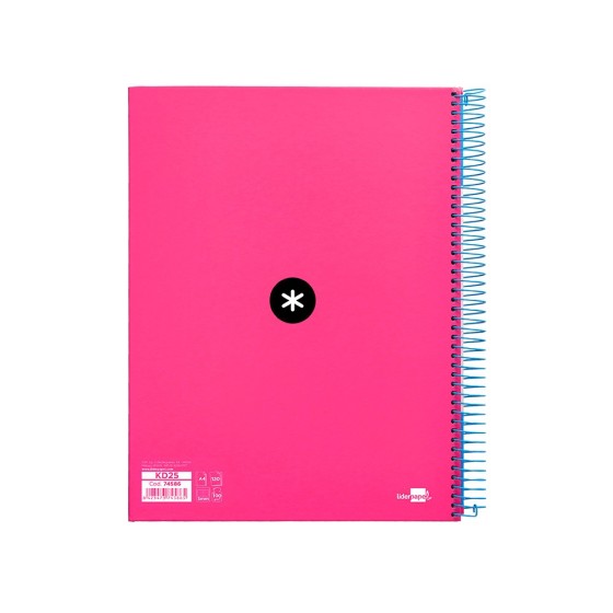 Cuaderno espiral liderpapel a4 micro antartik tapa forrada120h 100 gr cuadro 5mm 5 bandas 4 taladros color rosa