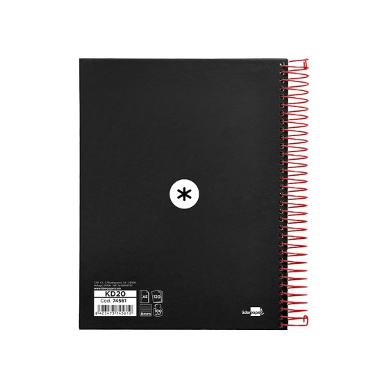 Cuaderno espiral liderpapel a5 micro antartik tapa forrada 120h 100 gr horizontal 5 bandas 6 taladros color negro