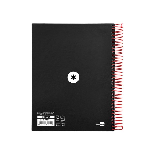 Cuaderno espiral liderpapel a5 micro antartik tapa forrada 120h 100 gr horizontal 5 bandas 6 taladros color negro