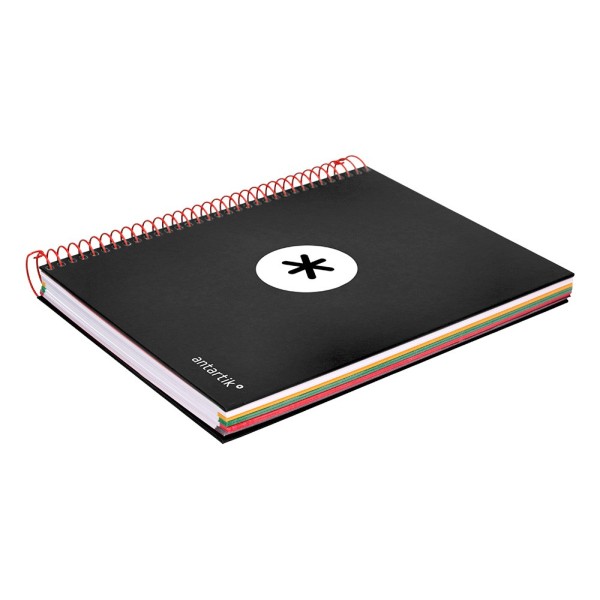 Cuaderno espiral liderpapel a5 micro antartik tapa forrada 120h 100 gr horizontal 5 bandas 6 taladros color negro