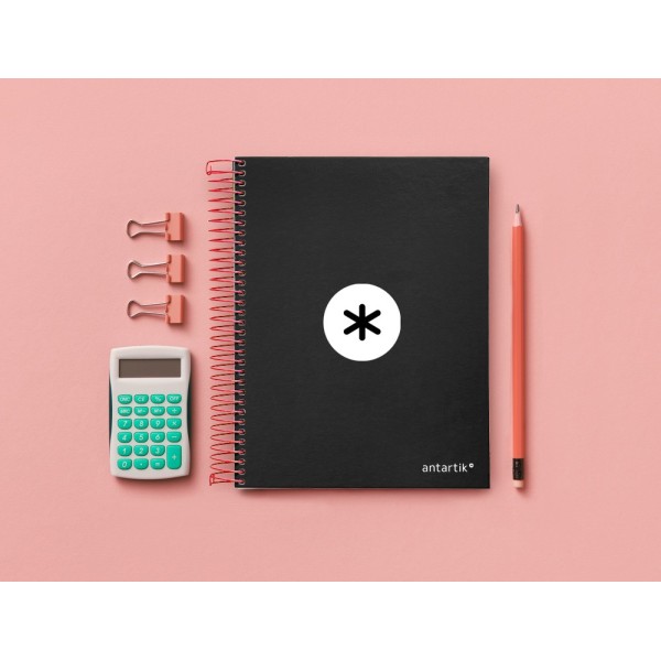 Cuaderno espiral liderpapel a5 micro antartik tapa forrada 120h 100 gr horizontal 5 bandas 6 taladros color negro