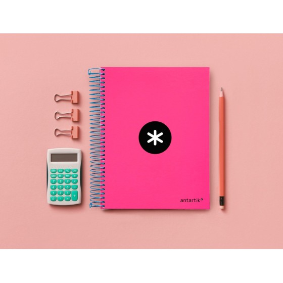 Cuaderno espiral liderpapel a5 micro antartik tapa forrada 120h 100 gr horizontal 5 bandas 6 taladros color rosa