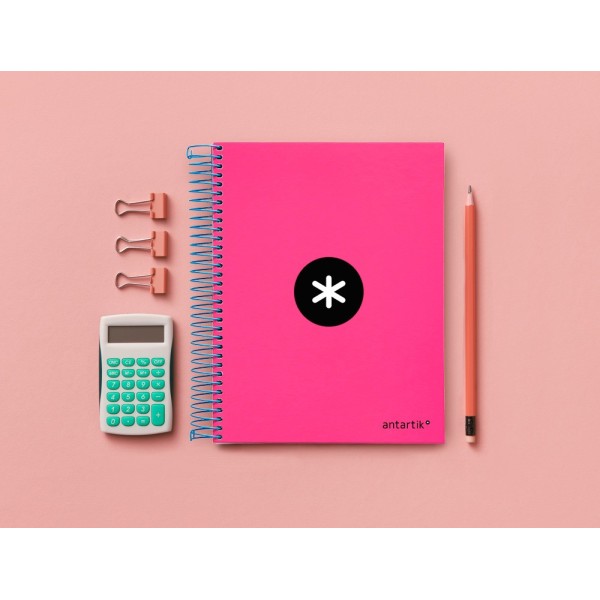 Cuaderno espiral liderpapel a5 micro antartik tapa forrada 120h 100 gr horizontal 5 bandas 6 taladros color rosa