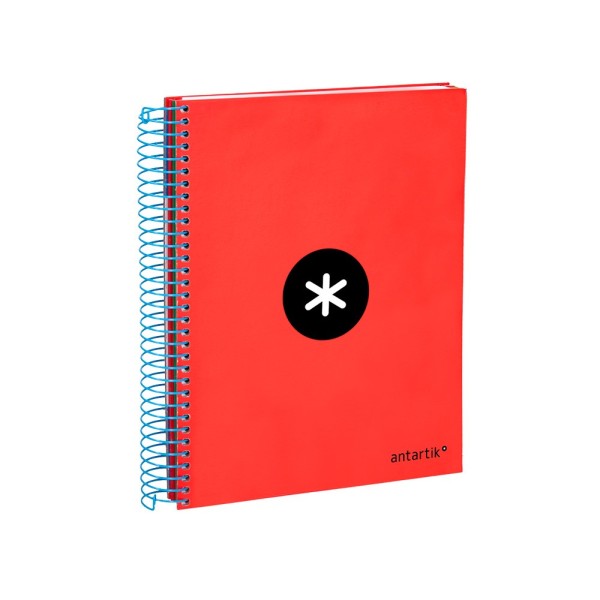 Cuaderno espiral liderpapel a5 micro antartik tapa forrada 120h 100 gr horizontal 5 bandas 6 taladros color rojo.