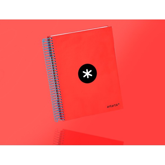 Cuaderno espiral liderpapel a5 micro antartik tapa forrada 120h 100 gr horizontal 5 bandas 6 taladros color rojo.