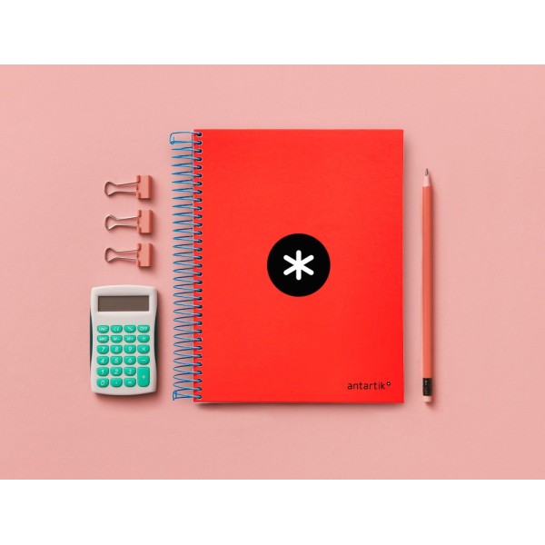 Cuaderno espiral liderpapel a5 micro antartik tapa forrada 120h 100 gr horizontal 5 bandas 6 taladros color rojo.