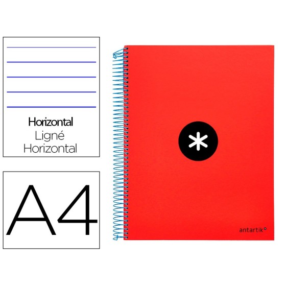Cuaderno espiral liderpapel a4 micro antartik tapa forrada 120h 100 gr horizontal 5 bandas 4 taladros color rojo