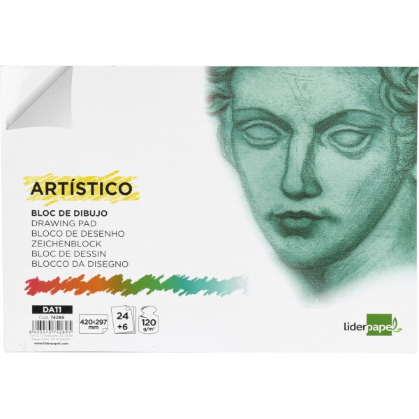 Bloc dibujo liderpapel artistico encolado 297x420 mm 30 hojas 120g/m2 sin recuadro