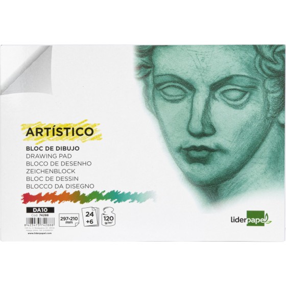 Bloc dibujo liderpapel artistico encolado 210x297 mm 30 hojas 120g/m2 sin recuadro