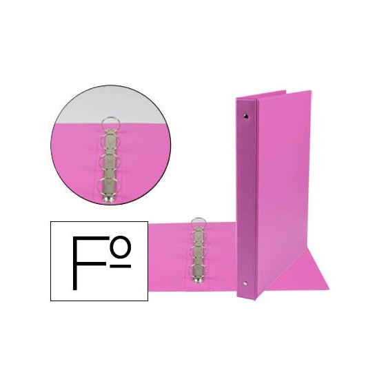 Carpeta liderpapel 4 anillas 25 mm redondas plastico folio color fucsia