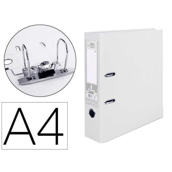 Archivador de palanca liderpapel a4 documenta forrado pvc con rado lomo 75mmblanco compresor metalico