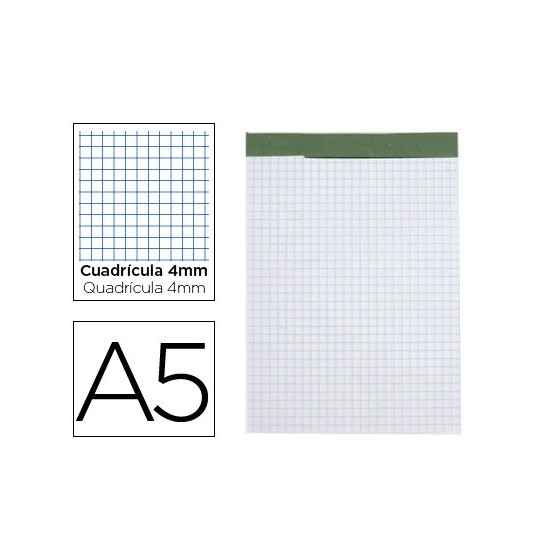 Bloc notas liderpapel cuadro 4 mm a5 80 hojas 60 g/m2 perforado sin tapa
