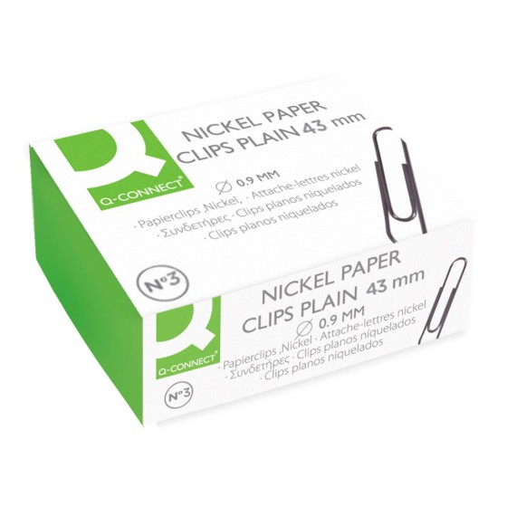 Clips niquelados q-connect nº3 43 mm caja de 100 unidades