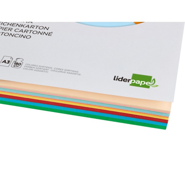 Cartulina liderpapel a3 180g/m2 10 colores surtidos paquete 100 hojas