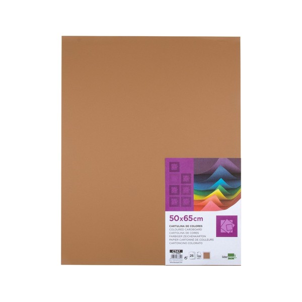 Cartulina liderpapel 50x65 cm 180 gr marron escolar paquete de 25