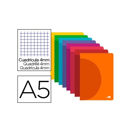 Libreta liderpapel 360 tapa de plastico a5 48 hojas 90g/m2 cuadro 4mm con margen colores surtidos