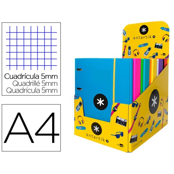 Carpeta con recambio liderpapel antartik a4 cuadro 5mm forrada 4 anillas 40mm recondas colores surtidos
