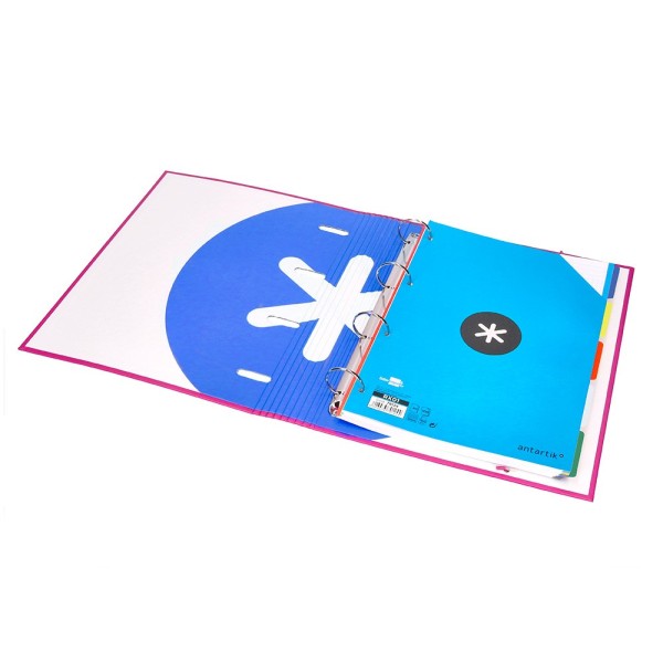 Carpeta con recambio liderpapel antartik a4 cuadro 5 mm forrada 4 anillas 40mm redondas color rosa