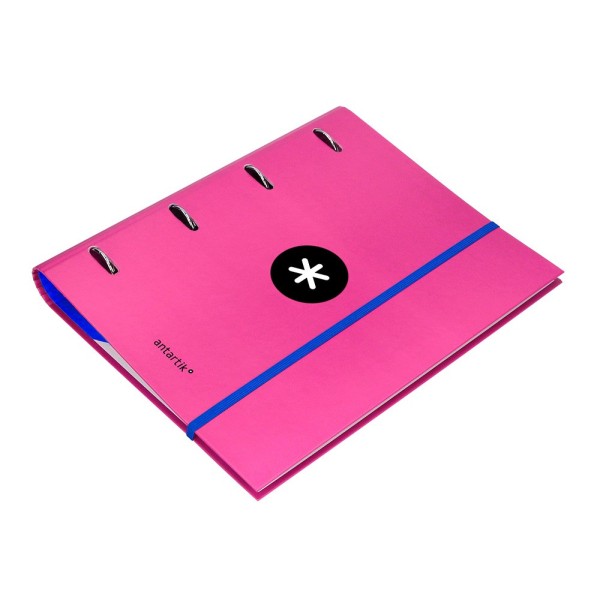 Carpeta con recambio liderpapel antartik a4 cuadro 5 mm forrada 4 anillas 40mm redondas color rosa