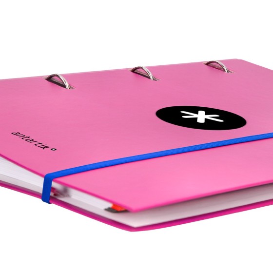 Carpeta con recambio liderpapel antartik a4 cuadro 5 mm forrada 4 anillas 40mm redondas color rosa