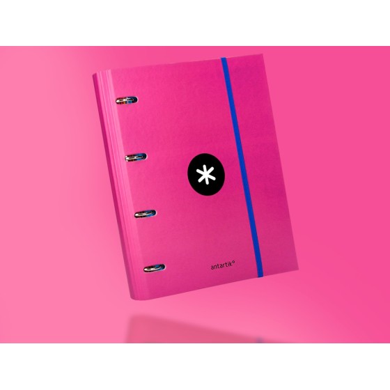 Carpeta con recambio liderpapel antartik a4 cuadro 5 mm forrada 4 anillas 40mm redondas color rosa